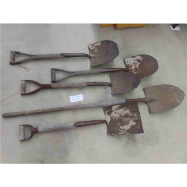 yard tools, 4 spades, scoop shhovels 