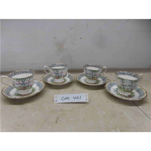 royal albert silver birch teacups with saucers(4)'
