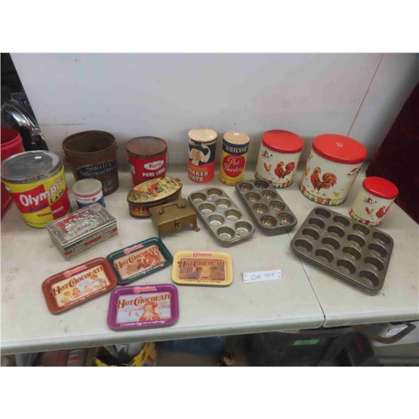 vintage 3 piece metal cannistta set, pantry items, tins,
