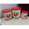Image 2 : vintage 3 piece metal cannistta set, pantry items, tins,