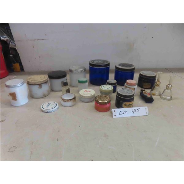 vintage jars, cold cream, nozema, veto deodorant