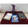 Image 1 : beautiful purple 1.5L wine carafe, 2 books 