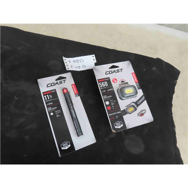 New Coast (1) 560 Lumen Head Light, (1) 11h Pen Light