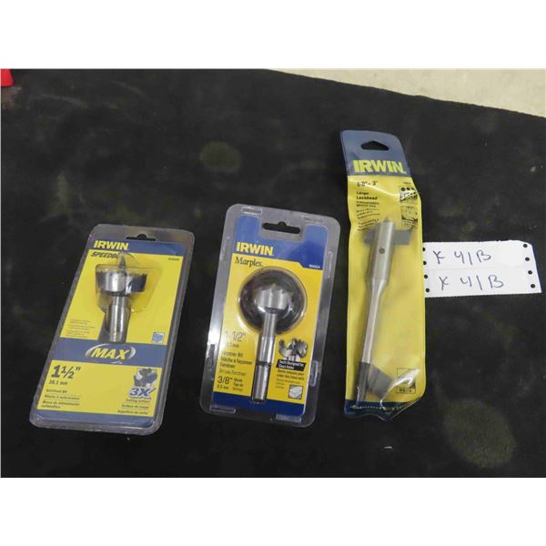 3 New Irwin Wood Bits: 7/8''-3'' Large Lock Head Adjustable