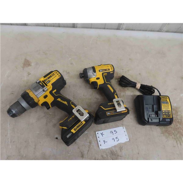 Dewalt 20V Tooling: 1/2'' Drill, 1/4'' Impact Driver, 2 Batteries, Charger, 