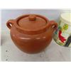 Image 8 : Bean Pot with Lid, Chicken Recipe Box, Tin, Plate, Bee Hive 