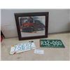 Image 1 : Framed 1940s Picture 17x14" and 2 lisence plates