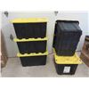 Image 1 : 5 Totes with Lids 102L , Damage on 1 Tote (Pictured). 