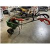 Image 1 : SEED SPREADER, 2 ELECTRIC WEED TRIMMERS, AND BUNDLE OF YARD TOOLS, PIPE BENDERS ETC