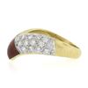 Image 5 : 14k Yellow Gold 0.28 ctw Diamond & Red Enamel Work V Chevron Stackable Band Ring