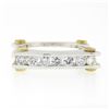 Image 4 : 14k TT Gold 0.60 ctw Round Channel Diamond Matte Squared Screw Double Band Ring