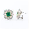 Image 1 : 3.97 ctw Emerald and 1.17 ctw Diamond Platinum and 18K Yellow Gold Earrings
