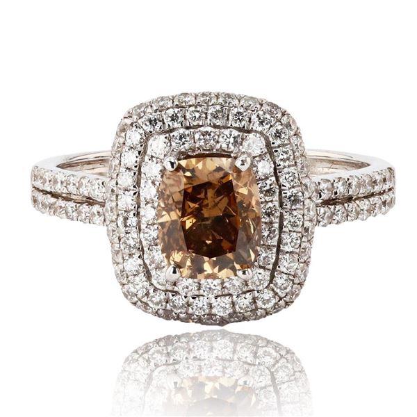 1.18 ctw Fancy Brown CENTER Diamond 18K White Gold Ring (2.11 ctw Diamonds)