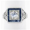 Antique Art Deco Platinum 1.42 ctw European Diamond & Sapphire Engagement Ring