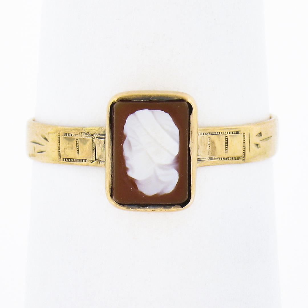 Antique Victorian 10k Gold Petite Bezel Set Rectangular Carved Agate ...