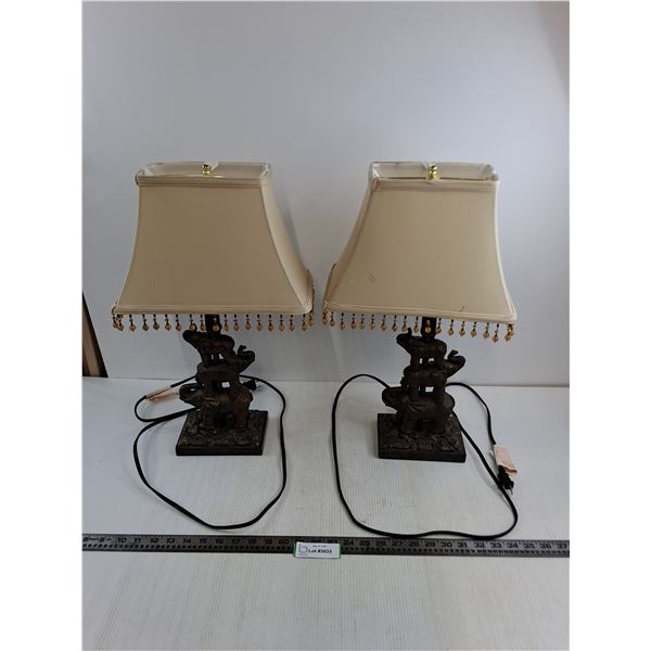 Pair of "Elephants" Table Lamps - Tested - 21" High