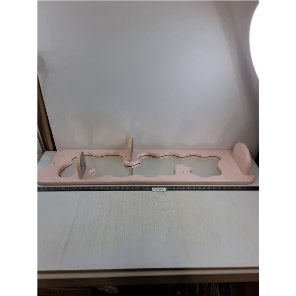 Long Wallmount Mirror with Shelves (Missing one shelf, Break in Glass) - 46" x 12" - Pickup Only