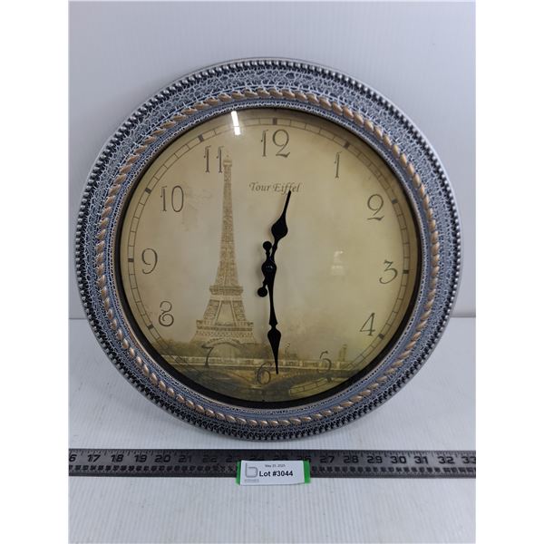 Plastic Framed Wall Clock "Tour Eiffel" - 15" Dia