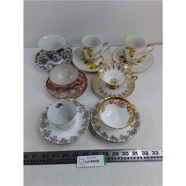 (7) Teacups & Saucers (Bavarian, Royal Grafton)