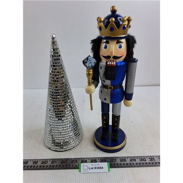 Nutcracker King & Silver Christmas Tree Table Decor - 14" & 12" Tall