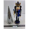 Image 1 : Nutcracker King & Silver Christmas Tree Table Decor - 14" & 12" Tall