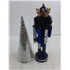 Image 2 : Nutcracker King & Silver Christmas Tree Table Decor - 14" & 12" Tall