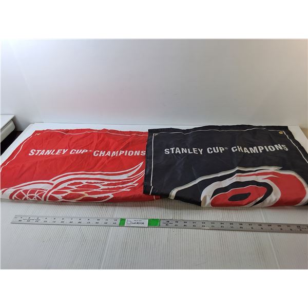(2) Stanley Cup Banners- Detroit Red Wings & Carolina Hurricanes 35" Long