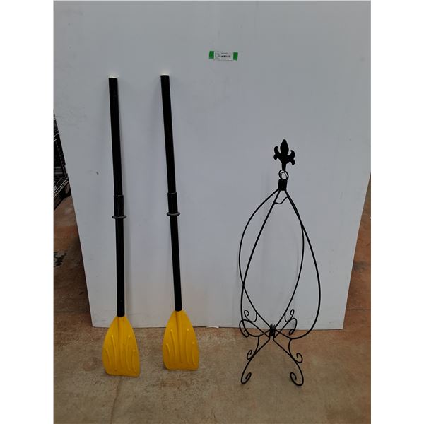*(2) Oars 47" Tall & Metal Plant Stand 40.5" Tall, Cannot Ship