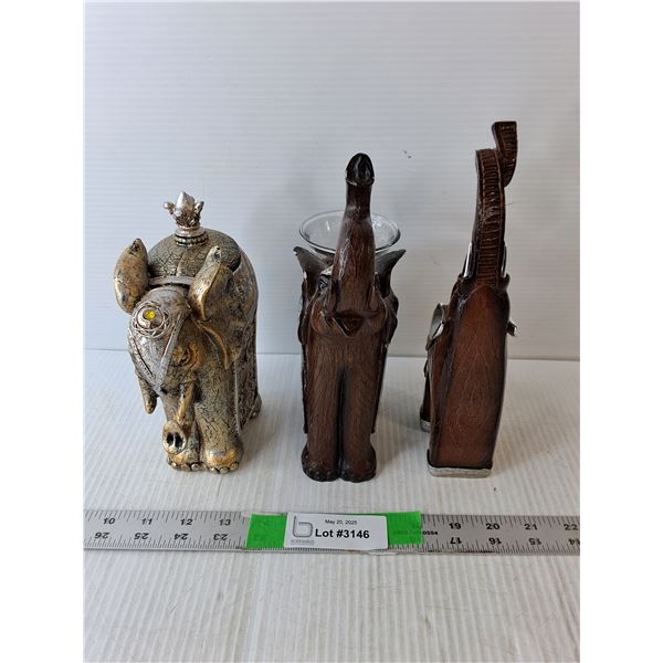 (3) Decorative Elephants Up to 9" Tall