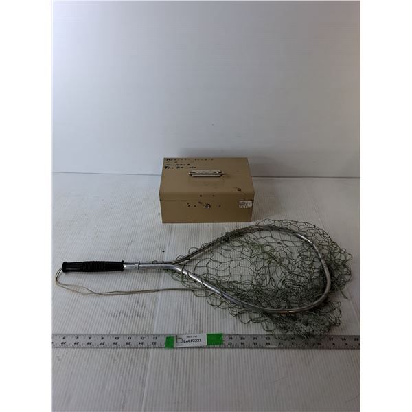 Fishing Net 25" Long & Metal Storage Container with Compartments