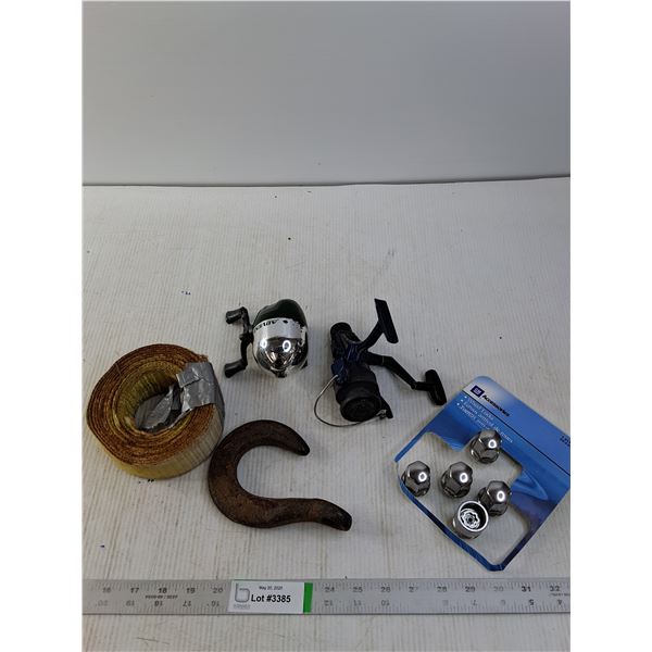 Lugnuts with Key Chuck, Strapping, Tow Hook and (2) Fishing Reels