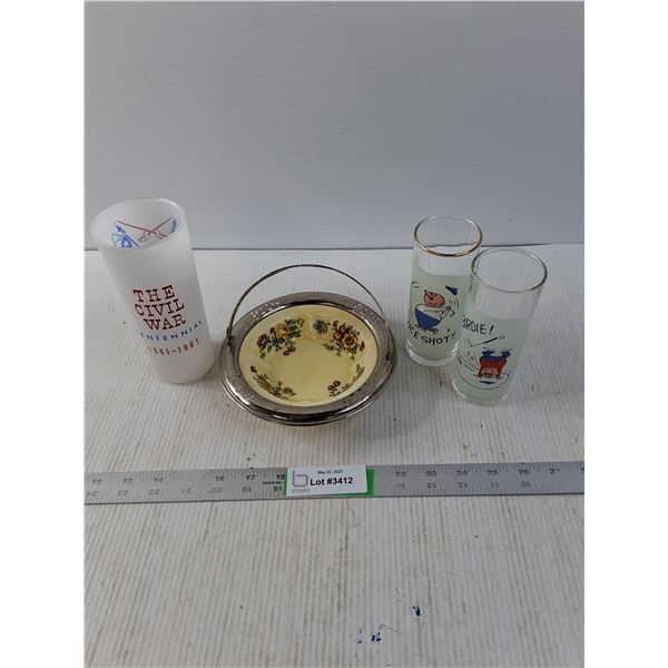 Farberware Decorative Dish, Golf Glasses and a Civil War Centennial Cup