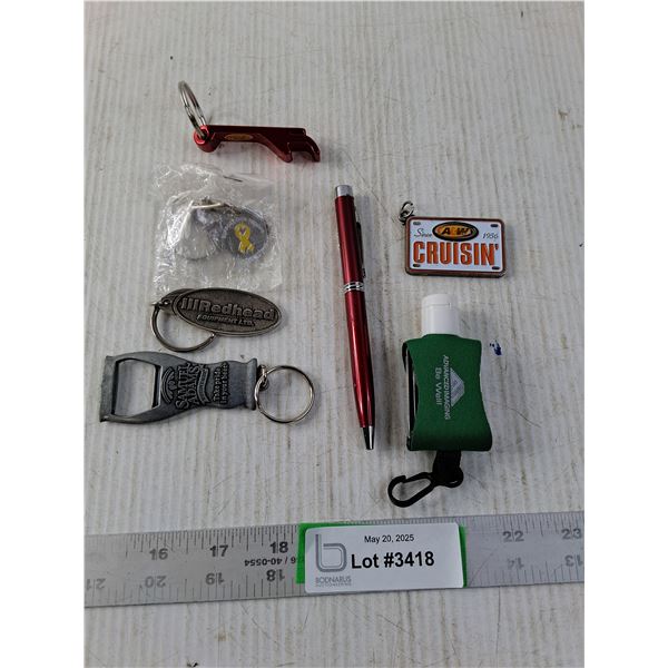 Key Rings, Sanitizer and Pen
