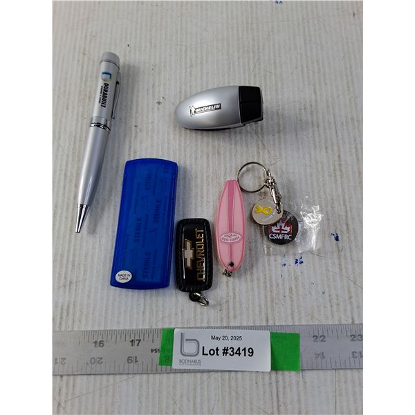 Key Rings, Pen, Sunglass Holder and Band Aids