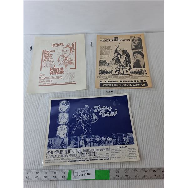 (3) Vintage Movie Ad Posters- El Cid, Finian's Rainbow, A Public Affair