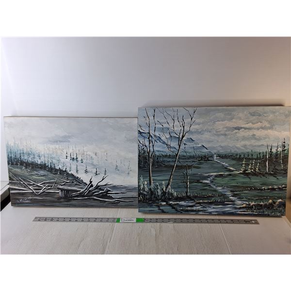 (2) Wooden Nature Paintings Up to 24" x 17.5"