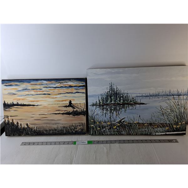 (2) Wooden Nature Paintings, Up to 23" x 16"