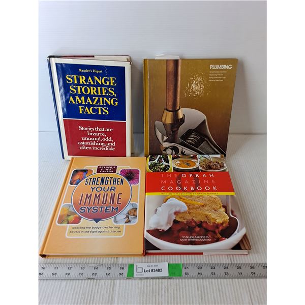 (4) Books- Oprah Cookbook, Plumbing, Immune System, Strange Stories