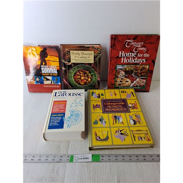 (5) Books- Reader's Digest Survival, Songbook, Cookbooks, Misc.