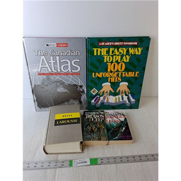 (5) Books- Reader's Digest Songbook, Canadian Atlas, Petit Larousse, Misc.