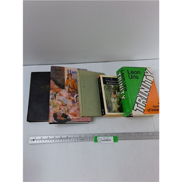 (5) Hardcover Books - Trinity a Novel Of Ireland, D.H Lawrence Women In Love, Willows Point, Misc