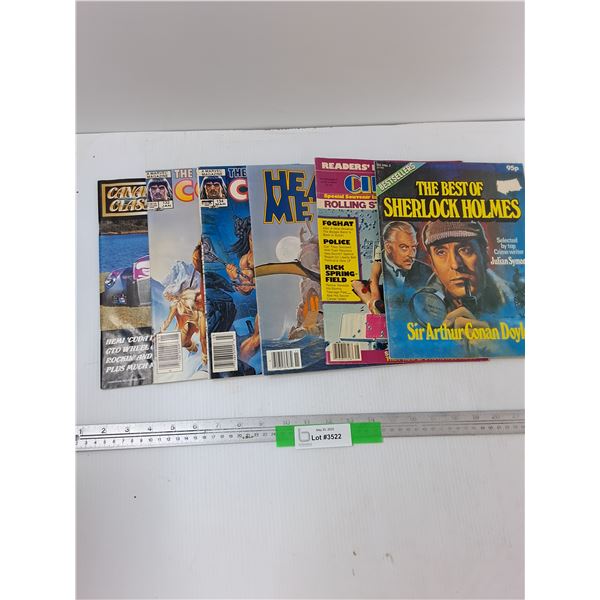 (6) Magazines - The Best Of Sherlock Homes, Circus Rolling Stones, Heavy Metal