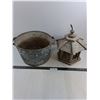 Image 1 : Vintage Metal Wash Basin 14" Dia x 9" High, Wooden Bird Feeder 12" Dia. Approx - Pickup Only