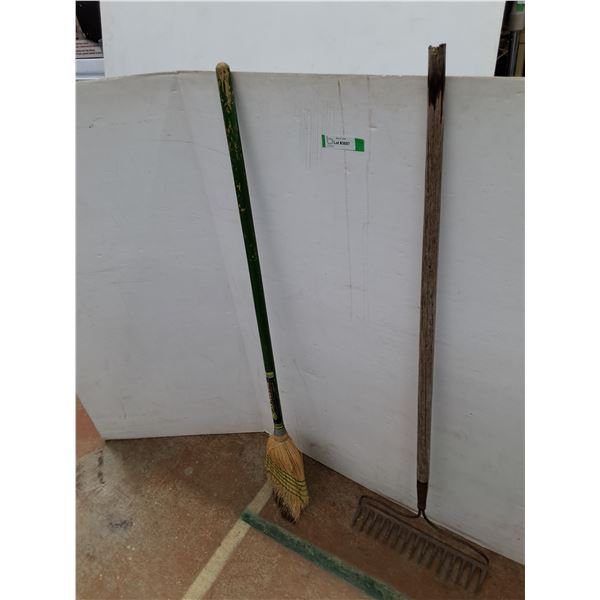 **Garden Rake & John Deere Broom- As Is, Cannot Ship 49" Tall