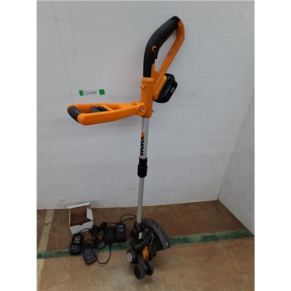 *Worx Adjustable Weed Wacker, Battery & (2) Chargers- Powers On, Cannot Ship