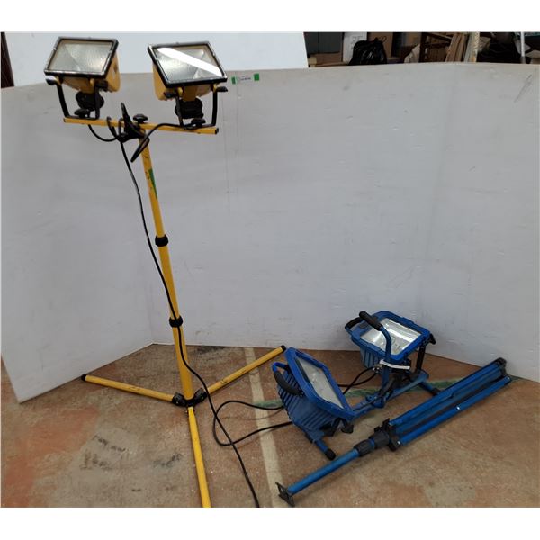 *(4) Adjustable Construction Lights with Stands, 2 Working, Cannot Ship, Up to 56" Tall