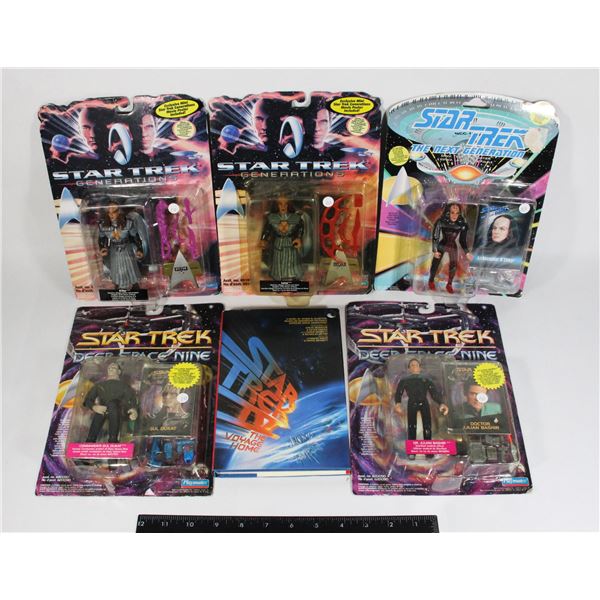 FIVE SEALED STAR TREK FIGURES WITH NOVEL