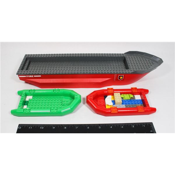 LARGE LEGO FIRE BOAT AND 2 SMALL BOATS