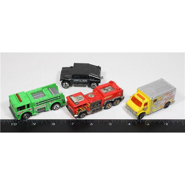 LOT OF 4 HOTWHEELS EMERGENCY VEHICLES