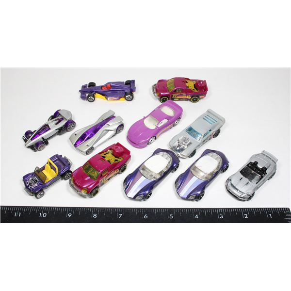 LOT OF PURPLE/SILVER HOTWHEELS